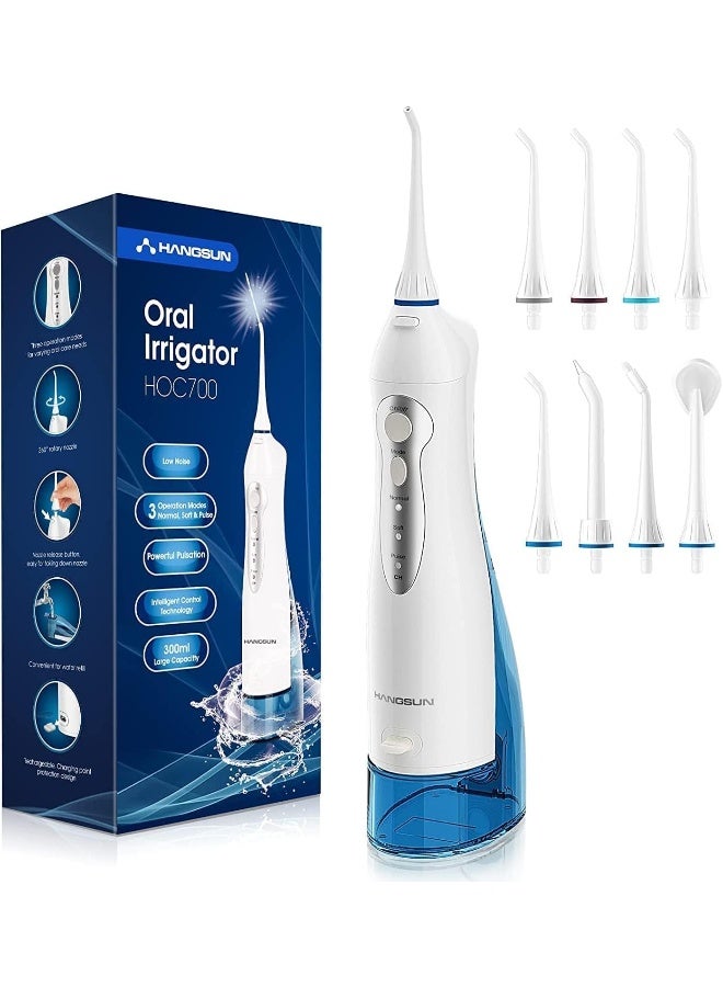 Hangsun Water Flosser Cordless Oral Irrigator Rechargeable Dental Water Jet HOC700 for Teeth Braces with 300ML Water Tank and 8 Jet Tips for Travel & Home Use - Image 1